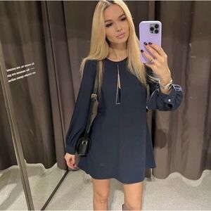 ZARA BLOGGER FAVORITE RHINESTONE TRIM DRESS BLUE